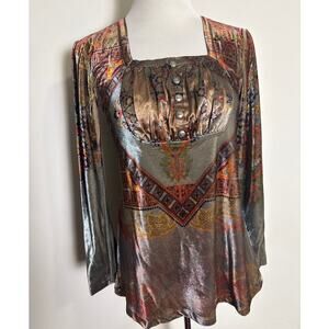Next Step Y2K Retro Velour Babydoll Blouse Size Small Boho Earthy Indie Velvet